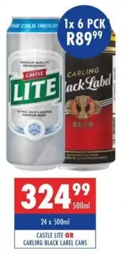 Ultra Liquors Castle lite or carling black label cans offer