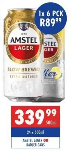 Ultra Liquors Amstel lager or radler cans offer