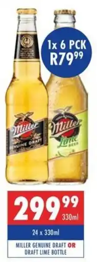 Ultra Liquors Miller genuine draft or draft lime bottle offer