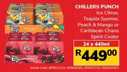 Jumbo Chillers Punch Ice Citrus, Tequila Sunrise, Peach & Mango or Caribbean Chaos Spirit Cooler offer