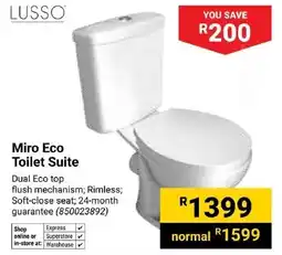 Builders Trade Depot Lusso Miro Eco Toilet Suite offer