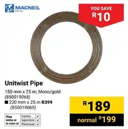 Builders Trade Depot Macneil Unitwist Pipe offer