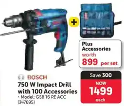 Makro Bosch 750 W Impact Drill with 100 Accessories offer