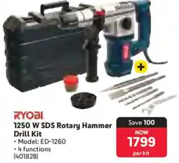 Makro Ryobi 1250 W SDS Rotary Hammer Drill Kit offer