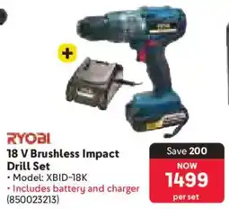 Makro Ryobi 18 V Brushless Impact Drill Set offer