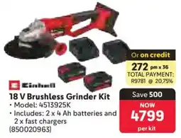 Makro Einhell 18 V Brushless Grinder Kit offer