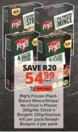 Checkers Fry's Frozen Plant-Based Mince/ Strips/ No-Chick'n Pieces/ No Chick'n Burgers/ Sizzlers/ Smash Burgers offer