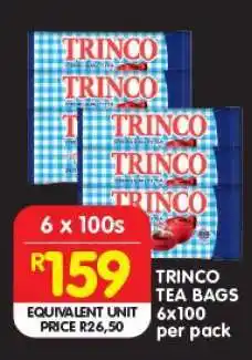 Shoprite TRINCO TEA BAGS 6x100 per pack offer