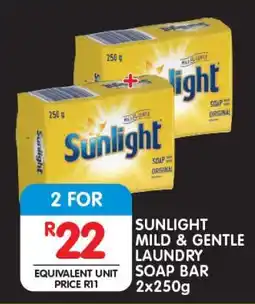 Shoprite SUNLIGHT MILD & GENTLE LAUNDRY SOAP BAR 2x250g offer