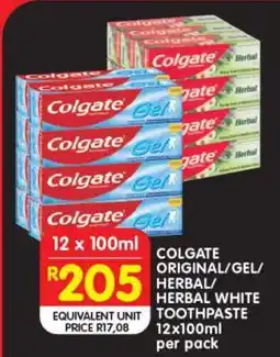 Shoprite COLGATE ORIGINAL/GEL/HERBAL/HERBAL WHITE TOOTHPASTE 12x100ml offer