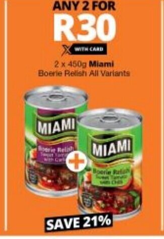 Checkers Miami Boerie Relish All Variants 2 x 450g offer