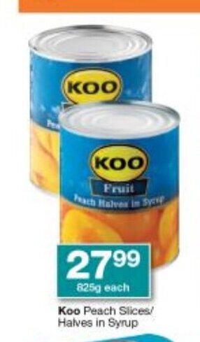Checkers Koo Peach Slices / Halves in Syrup 825g each offer