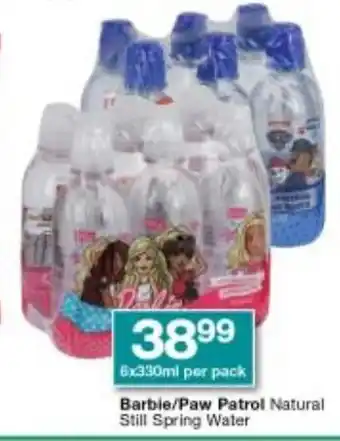 Checkers Barbie / Paw Patrol Natural Still Spring Water 6 x 330 per pack offer