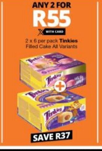 Checkers Tinkies Filled Cake All Variants 2 x 6 per pack offer