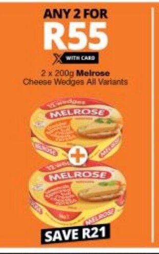 Checkers Melrose Cheese Wedges All Variants 2 x 200g offer