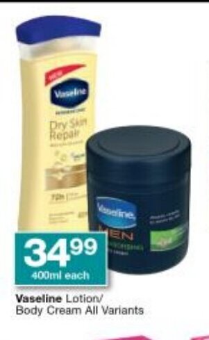 Checkers Vaseline Lotion / Body Cream All Variants 400ml each offer