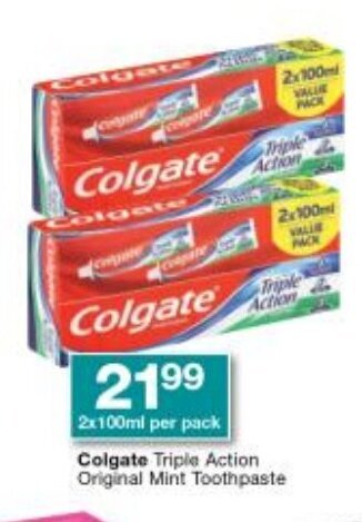 Checkers Colgate Triple Action Original Mint Toothpaste 2 x 100ml per pack offer