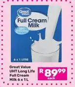 Game Great Value UHT Long Life Full Cream Milk-6 x 1L offer
