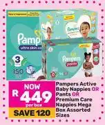 Game Pampers Active Baby Nappies Or Pants Or Premium Care Nappies Mega Box Assorted Sizes offer