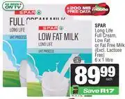 Spar Spar Long Life Full Cream,Low Fat Or Fat Free Milk-6 x 1L offer