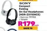 Game Sony Compact Folding On Ear Headphones MDR-ZX110WCE 791703/791699 offer
