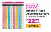 Game Simple Choice Rulers 4 Pack Assorted Colours 568655 offer