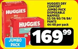 Usave Huggies dry comfort jumbo pack disposable nappies/ pants offer