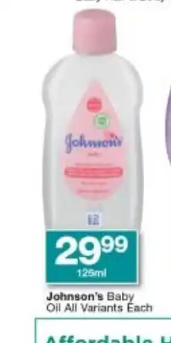 Checkers Johnson's Baby Oil All Variants each 125ml offer