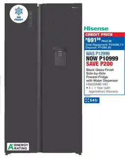 OK Furniture Hisense Black Glass-Finish Side-by-Side Freezer-Fridge with Water Dispenser offer