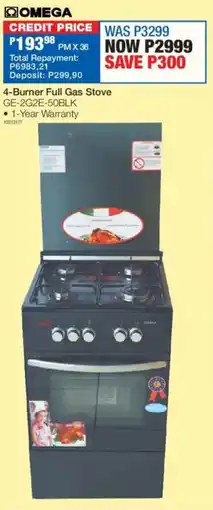 OK Furniture Omega 4-Burner Full Gas Stove offer