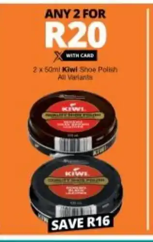 Checkers Kiwi Shoe Polish All Variants 2 x 50ml offer