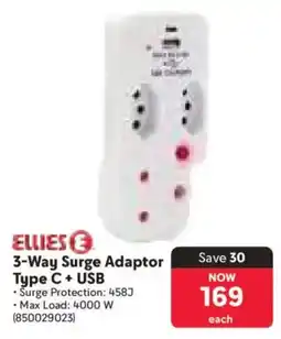Makro Ellies 3-Way Surge Adaptor Type C + USB offer