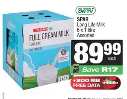 Spar SPAR Long Life Milk 6 x 1 litre Assorted offer