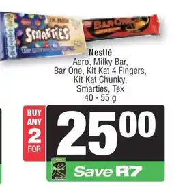 Spar Nestlé Aero, Milky Bar, Bar One, Kit Kat 4 Fingers, Kit Kat Chunky, Smarties, Tex offer
