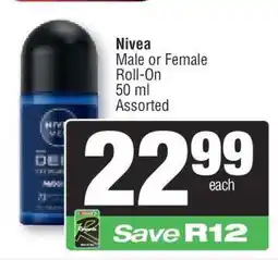 Spar Nivea Male or Female Roll-On offer