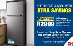 OK Furniture Hisense Titanium Silver-Finish Top-Freezer Fridge H225TTS offer