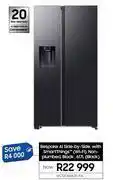 Samsung Samsung 617L Bespoke AI Side By Side With Smart Things WiFi Non Plumbed Black RS70F65K2F/FA offer