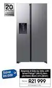 Samsung Samsung 617L Bespoke AI Side By Side With Smart Things WiFi Non Plumbed Silver RS70F65K2T/FA offer