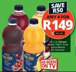 Checkers Hyper Clover Krush 100% Fruit Juice Blend All Variants offer