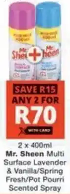 Checkers Hyper Mr. Sheen Multi Surface Lavender & Vanilla/ Spring Fresh/ Pot Pourri Scented Spray offer