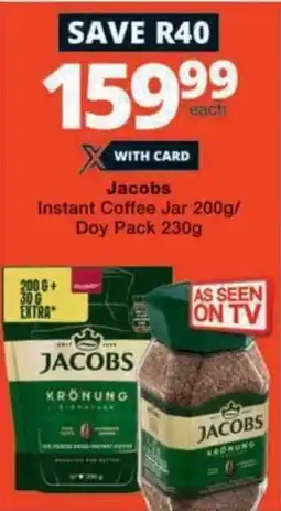 Checkers Jacobs Instant Coffee Jar/ Doy Pack offer