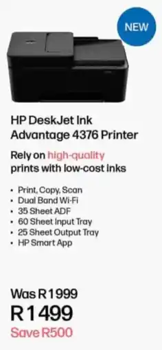 Computer Mania HP DeskJet Ink Advantage 4376 Printer offer