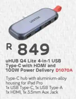 Computer Mania Unitek UHUB Q4 Lite 4-in-1 USB Type-C with HDMI and 100W Power Delivery offer
