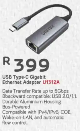 Computer Mania Unitek USB Type-C Gigabit Ethernet Adapter offer