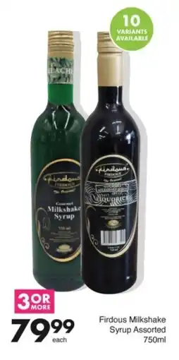 Save Hyper Firdous Milkshake Syrup Assorted offer