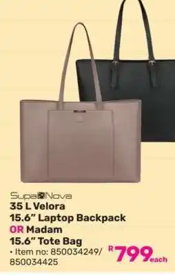 Game SupaNova 35 L Velora 15.6 Laptop Backpack OR Madam 15.6 Tote Bag offer