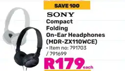 Game Sony Compact Folding On-Ear Headphones (MDR-ZX110WCE) offer