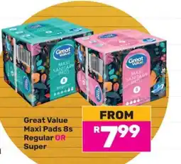 Game Great Value Maxi Pads 8s Regular or Super offer