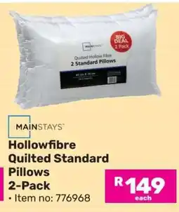 Game Mainstays Hollowfibre Quilted Standard Pillows 2-Pack offer