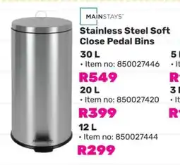 Game Mainstays Stainless Steel Soft Close Pedal Bin 30L offer